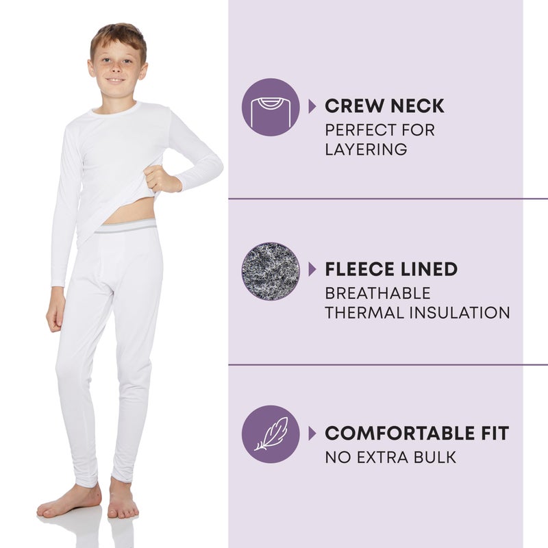 Rocky Thermal Underwear Kids, Boys Thermal Underwear Set Long Johns Thermals Kids Base Layer kid thermals top bottom set Boys Winter Clothes Shirt & Pants, Ski/Extreme Cold (White, Small) - Image 2